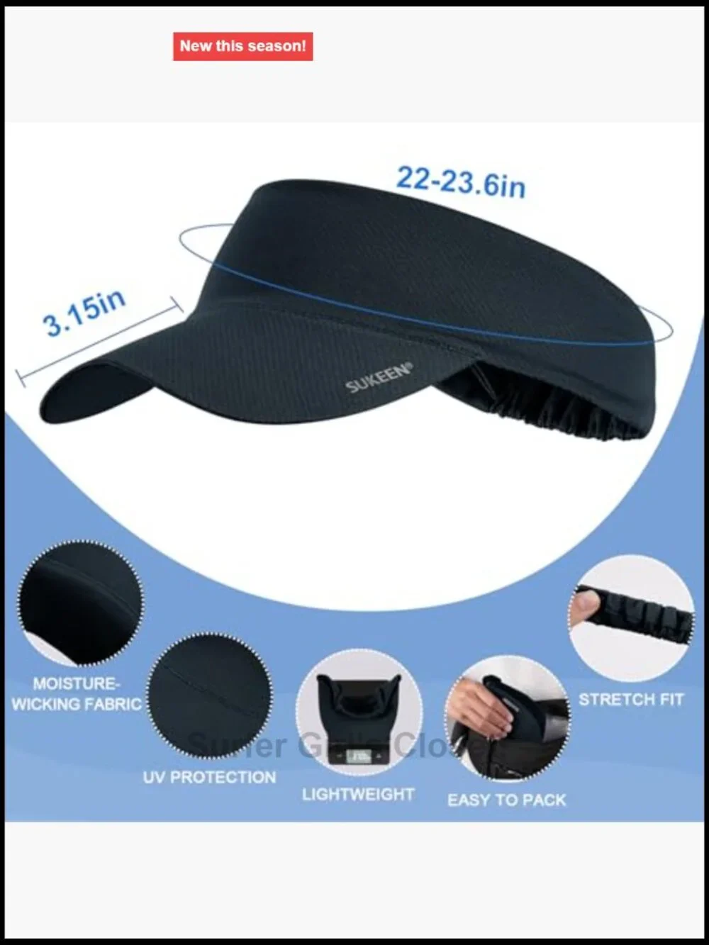 Cooling Stretchy Sun Visor UPF 50+ Adjustable Lightweight